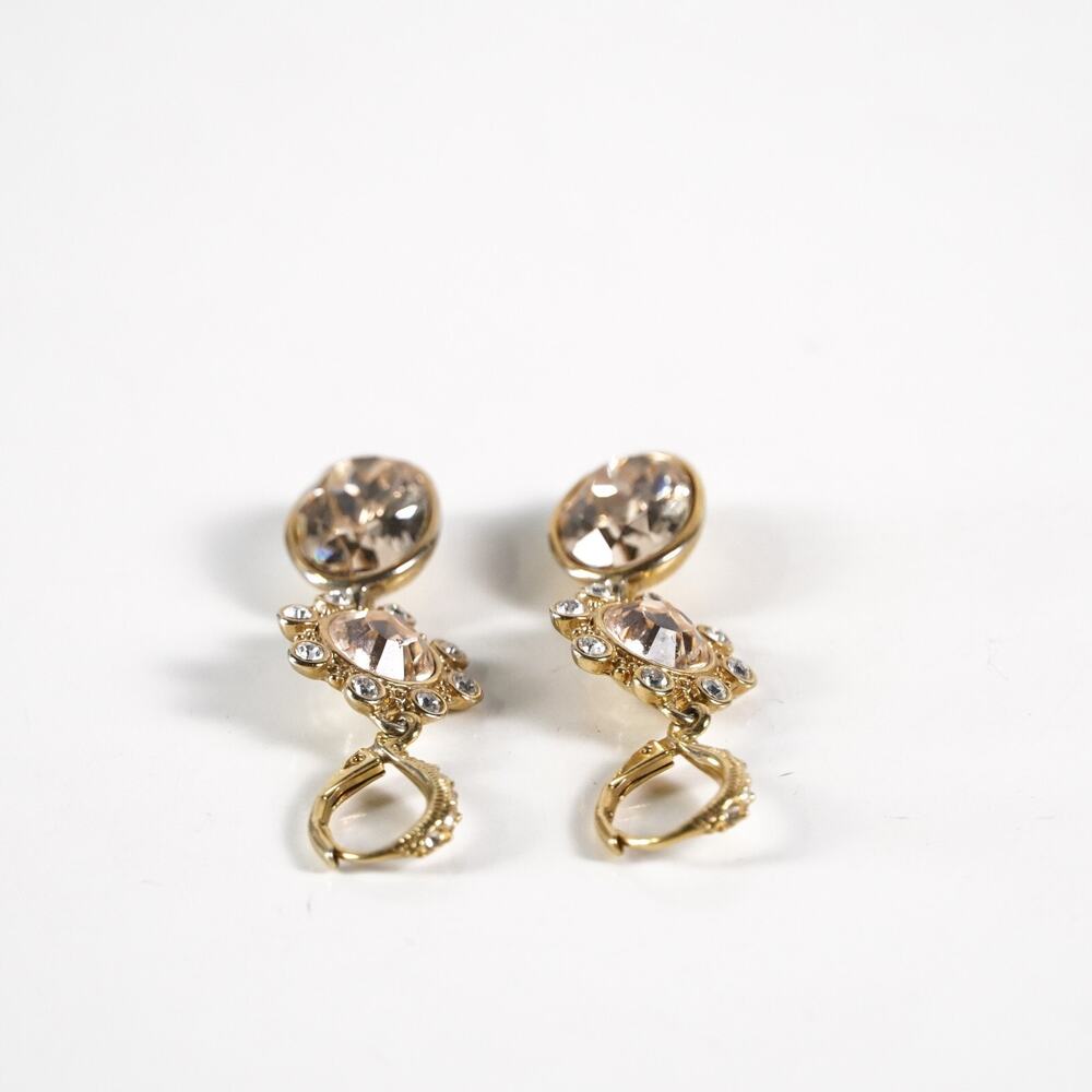 Givenchy Gold Tone Crystal Chandelier Leverback Drop Earrings Elegant Jewelry - Picture 7 of 8